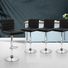 Set of 4 PU Leather Bar Stools ARNE Swivel Bar Stool Kitchen Chairs Black Gas Lift - BSR