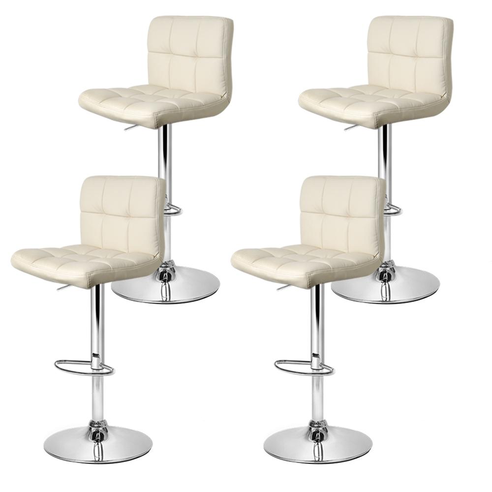 Set of 4 PU Leather Bar Stools NOEL Kitchen Chairs Swivel Bar Stool Gas Lift Beige - BSR