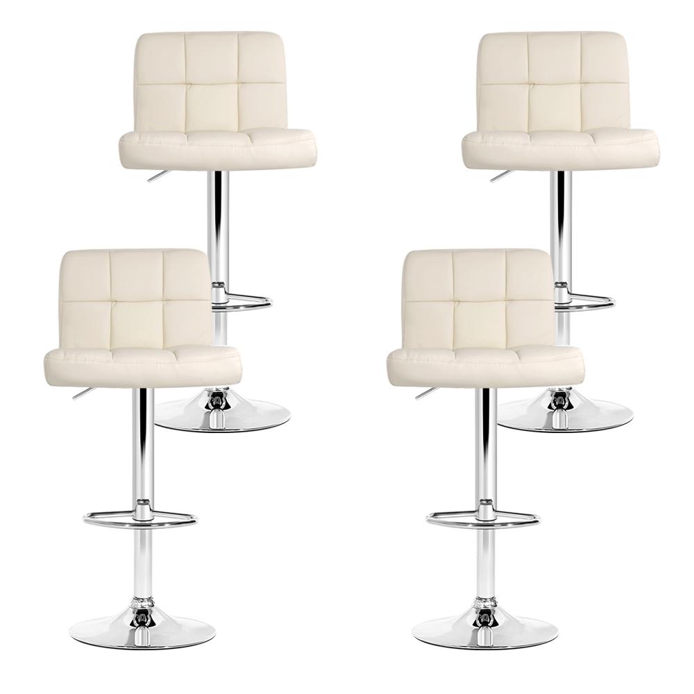 Set of 4 PU Leather Bar Stools NOEL Kitchen Chairs Swivel Bar Stool Gas Lift Beige - BSR
