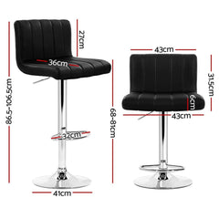 Set of 4 PU Leather Bar Stools Kitchen Chair Bar Stool Black Lana Gas Lift Swivel - BSR