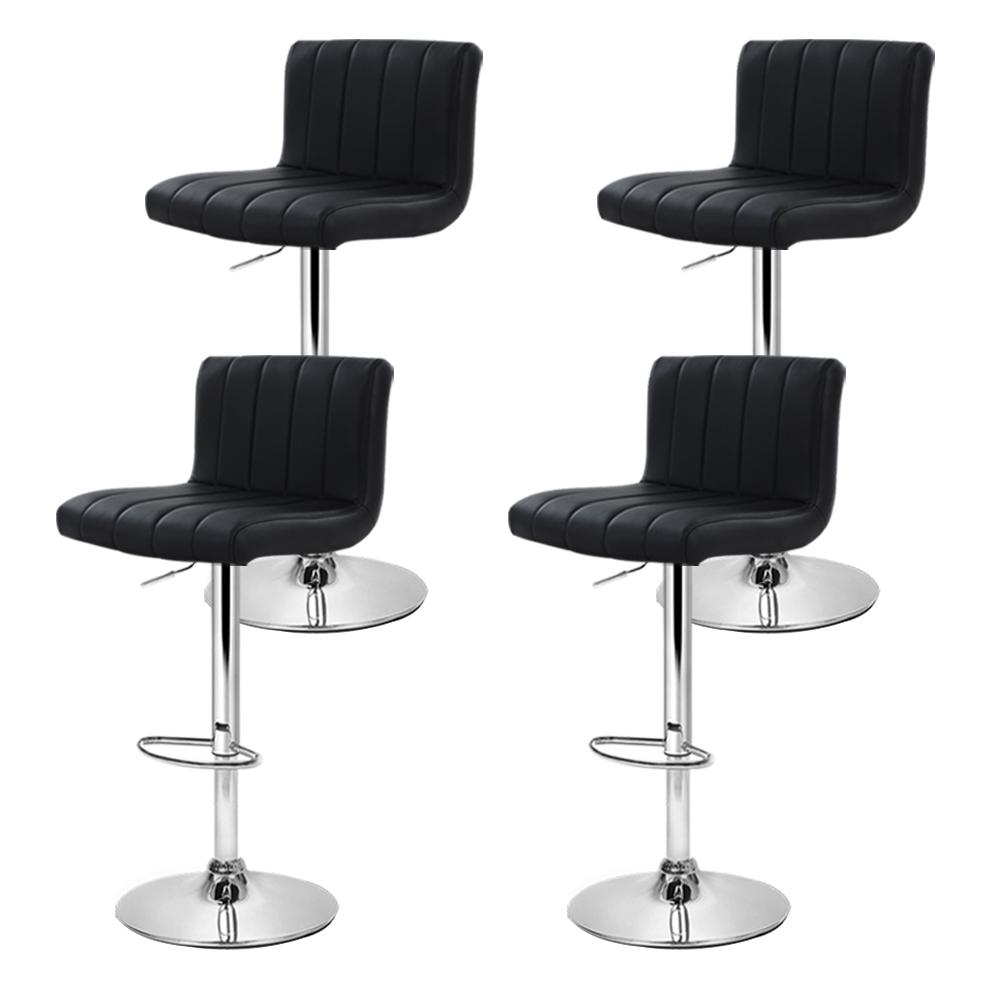 Set of 4 PU Leather Bar Stools Kitchen Chair Bar Stool Black Lana Gas Lift Swivel - BSR