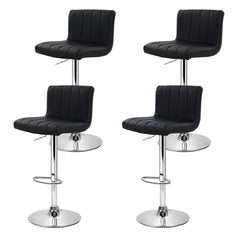 Set of 4 PU Leather Bar Stools Kitchen Chair Bar Stool Black Lana Gas Lift Swivel - BSR
