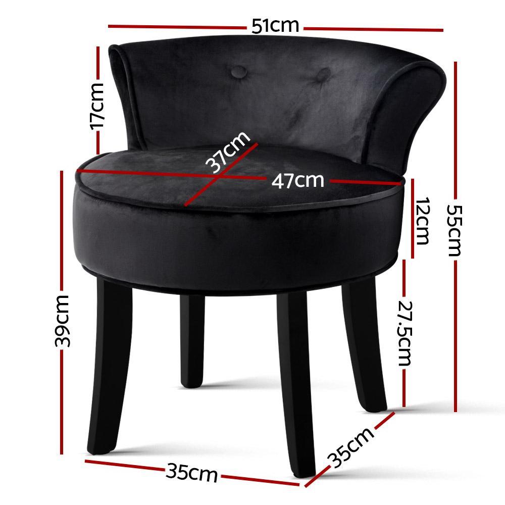 Velvet Vanity Stool Backrest Stools Dressing Table Chair Makeup Bedroom Black - BSR