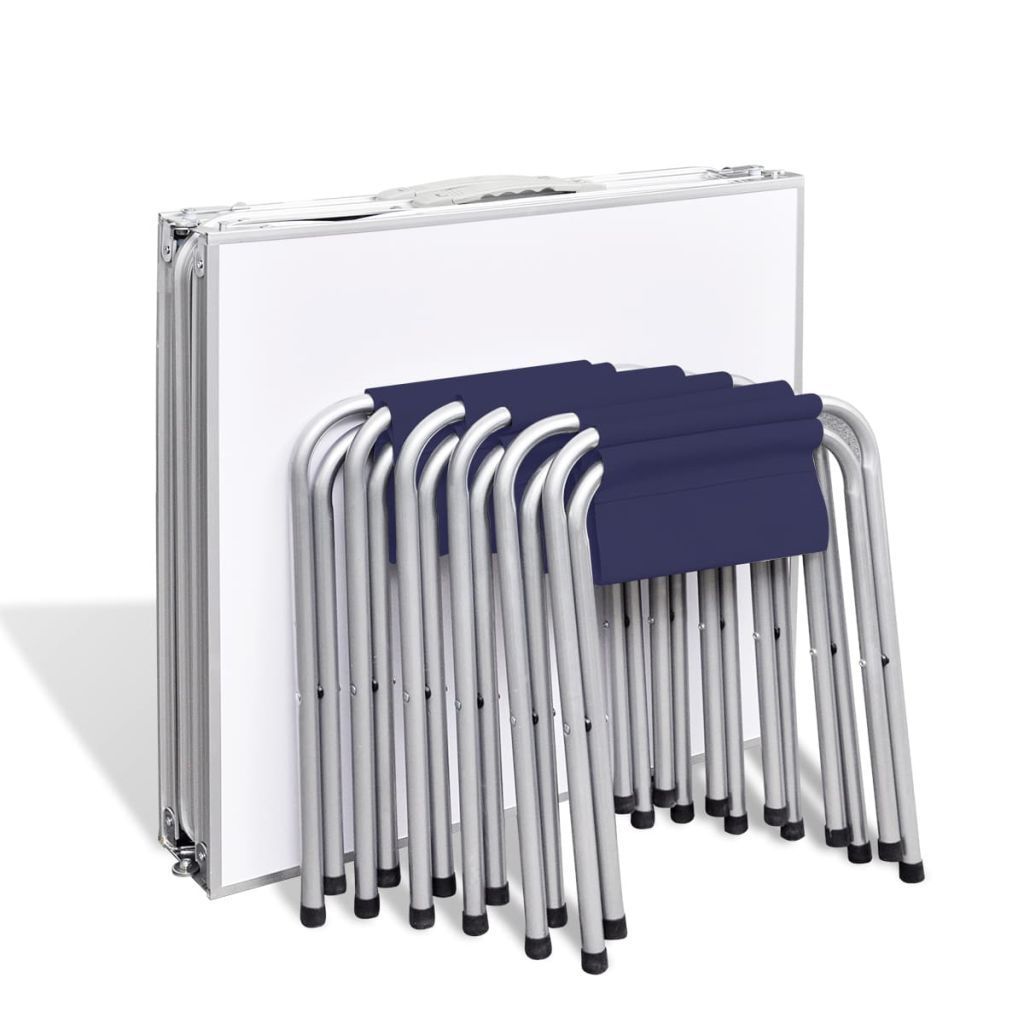 Foldable Camping Table Set with 6 Stools Height Adjustable 180x60cm - BSR