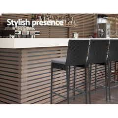 Gardeon Set of 4 Outdoor Bar Stools Dining Chairs Wicker Furniture - BSR