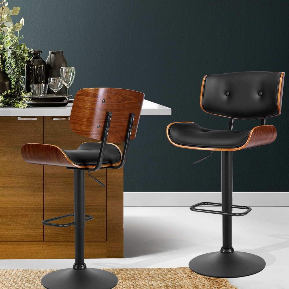 Kitchen Bar Stool Gas Lift Stool Chairs Swivel Barstool PU Leather Black x1 - BSR