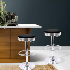 Set of 2 PU Leather Backless Bar Stools - Black - BSR
