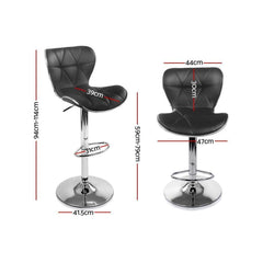 Set of 2 PU Leather Bar Stools - Black - BSR