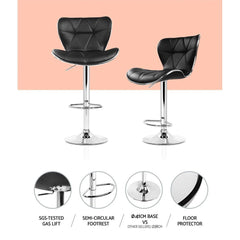 Set of 2 PU Leather Bar Stools - Black - BSR