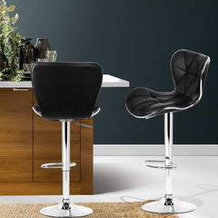 Set of 2 PU Leather Bar Stools - Black - BSR