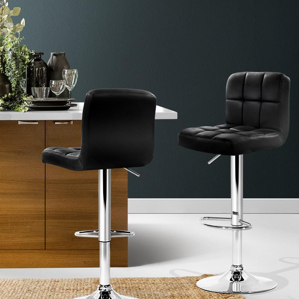 Set of 2 PU Leather Bar Stools - Black - BSR