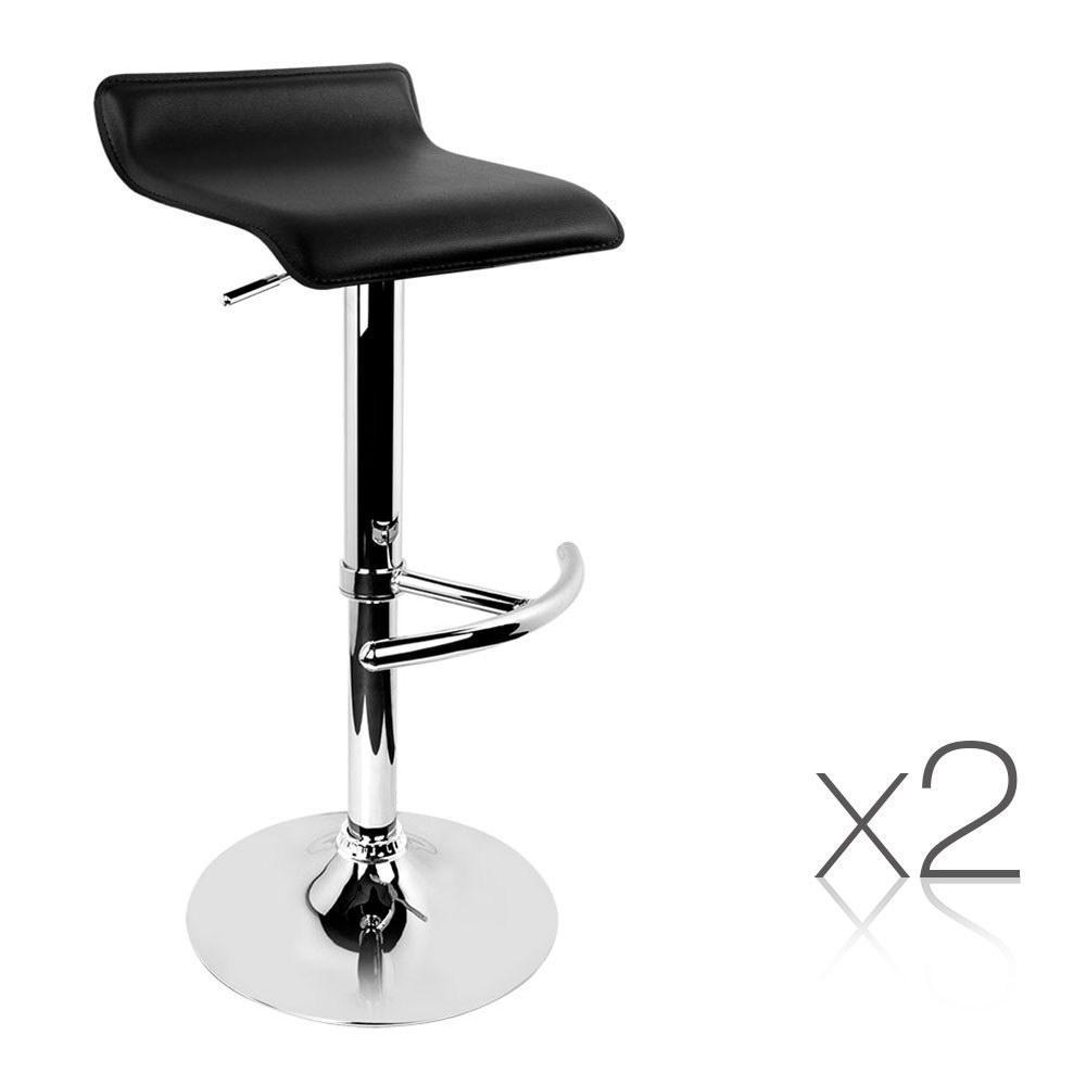 Set of 2 PU Leather Bar Stools - Black - BSR