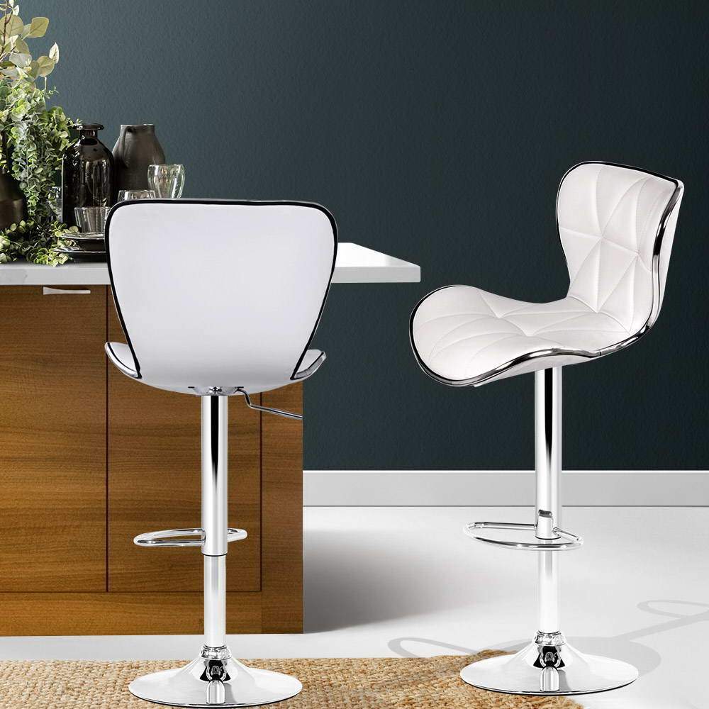 Set of 2 PU Leather Bar Stools - White - BSR