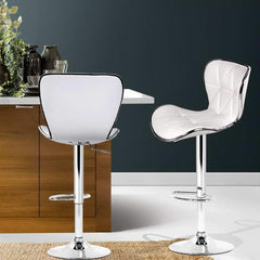 Set of 2 PU Leather Bar Stools - White - BSR