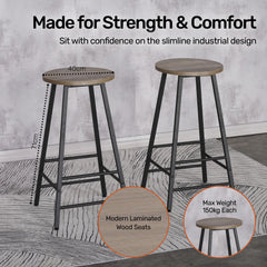 Home Master 2PCE Bar Stools Round Neo Industrial Designed Stylish Modern 71cm