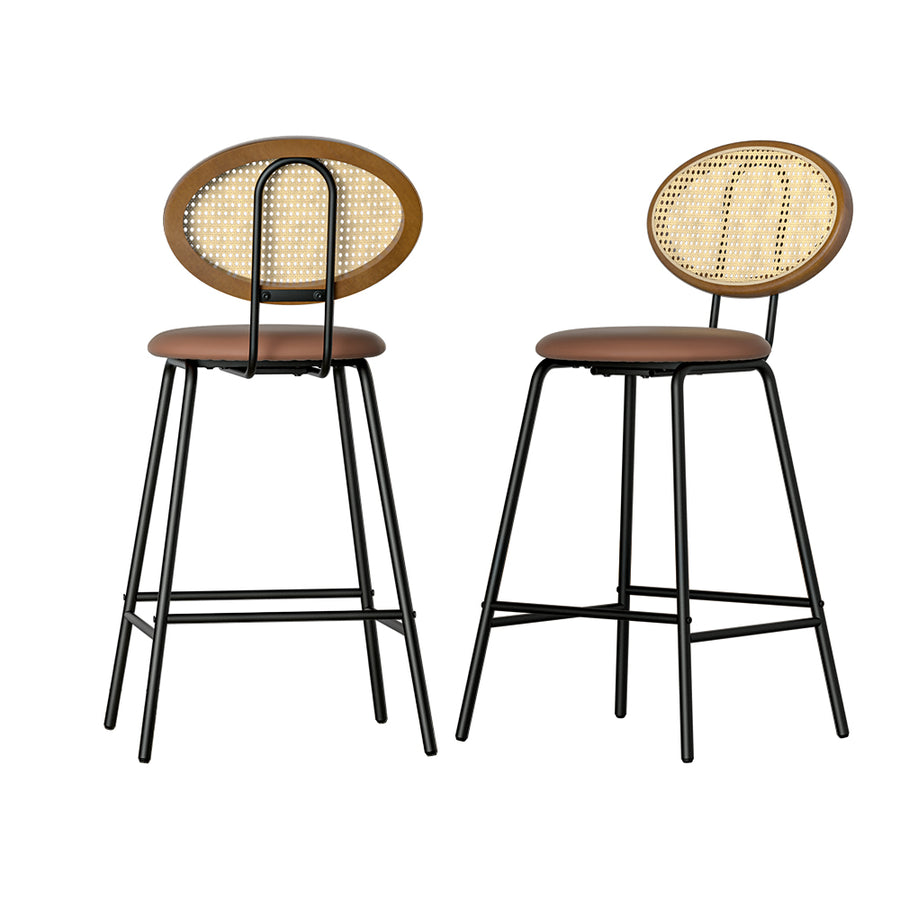Raye PU Leather Bar Stool Set of 2 – Brown
