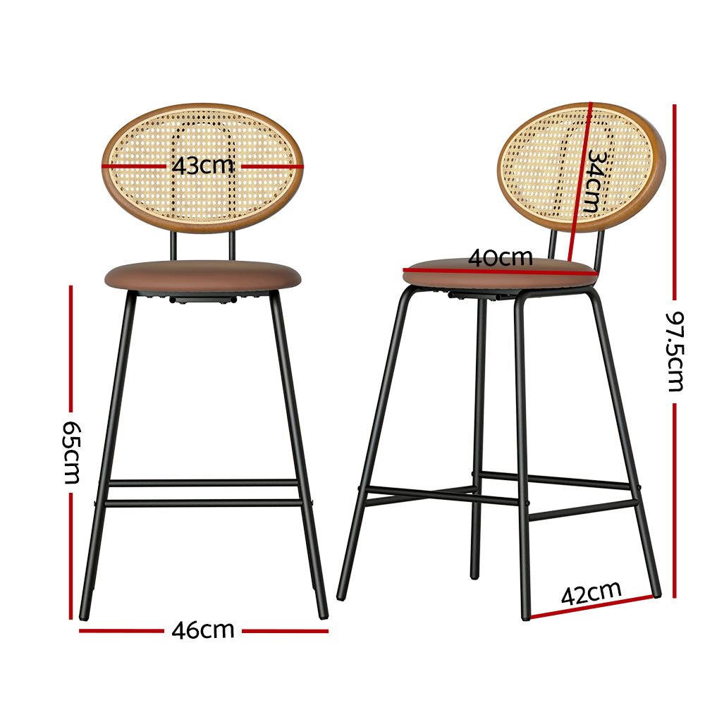 Raye PU Leather Bar Stool Set of 2 – Brown