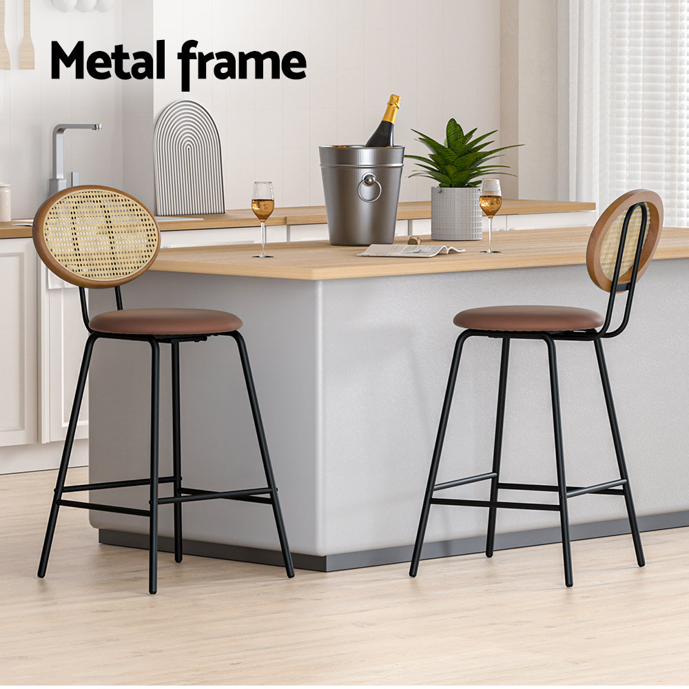 Raye PU Leather Bar Stool Set of 2 – Brown