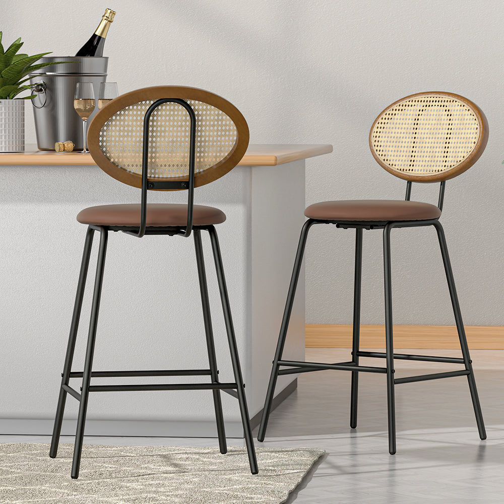 Raye PU Leather Bar Stool Set of 2 – Brown