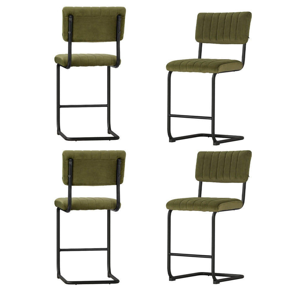 Orman Velvet Bar Stool Set of 4 – Green