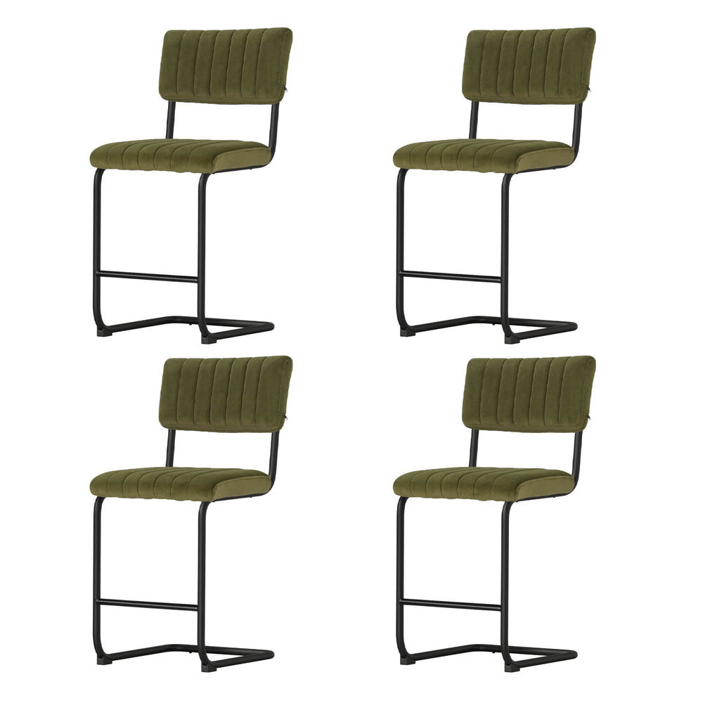 Orman Velvet Bar Stool Set of 4 – Green