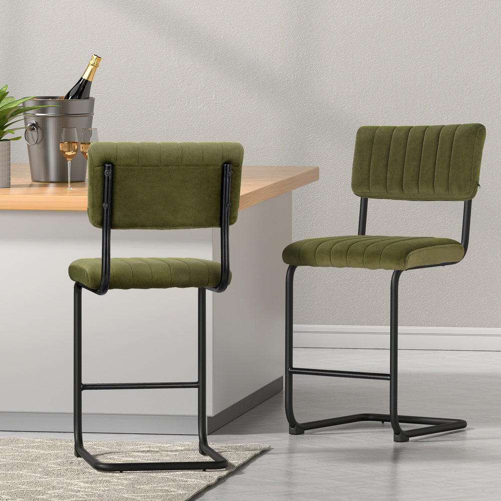 Orman Velvet Bar Stool Set of 4 – Green