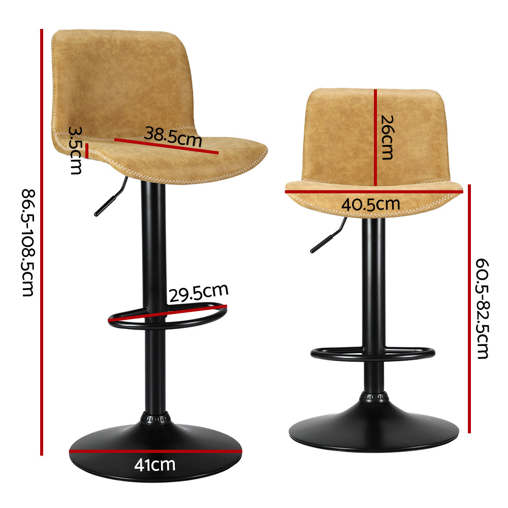 Koby PU Leather Gas-Lift Swivel Bar Stool Set of 2 – Brown
