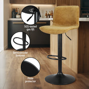 Koby PU Leather Gas-Lift Swivel Bar Stool Set of 2 – Brown