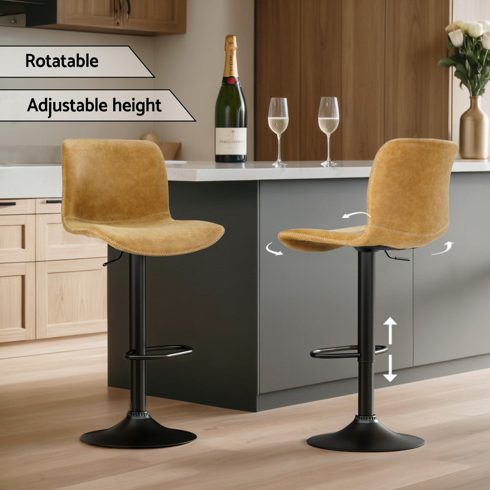 Koby PU Leather Gas-Lift Swivel Bar Stool Set of 2 – Brown