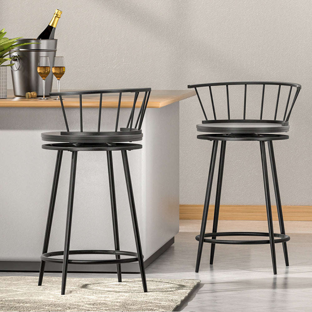 Vanny Metal Swivel Bar Stool Set of 2 – Black