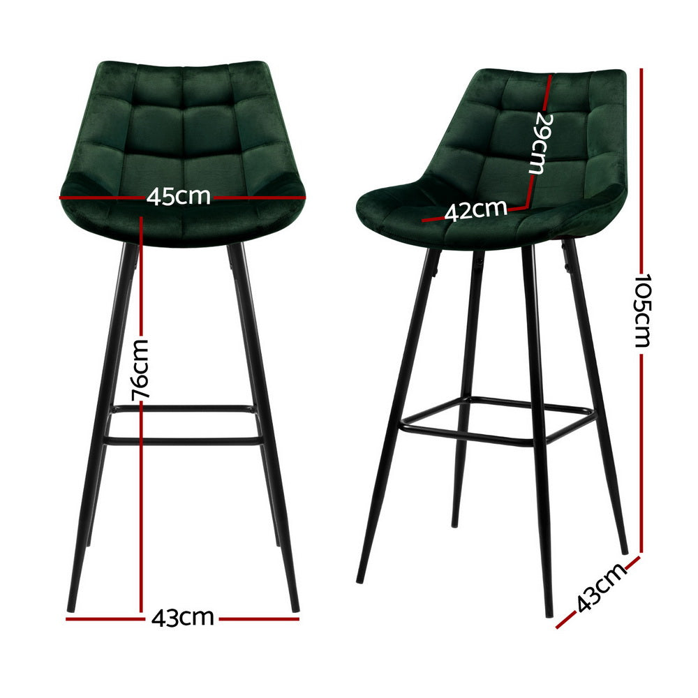 Audrey Velvet Bar Stool Set of 4 – Green