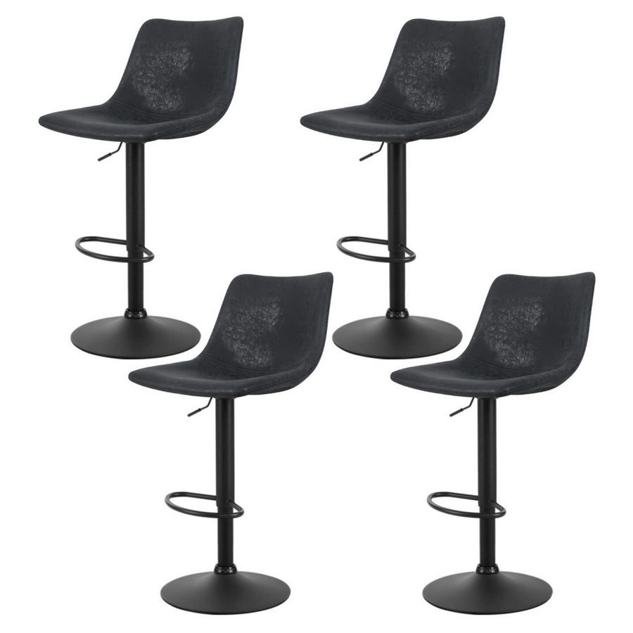 Bayside PU Leather Gas-Lift Swivel Bar Stool Set of 4 – Black