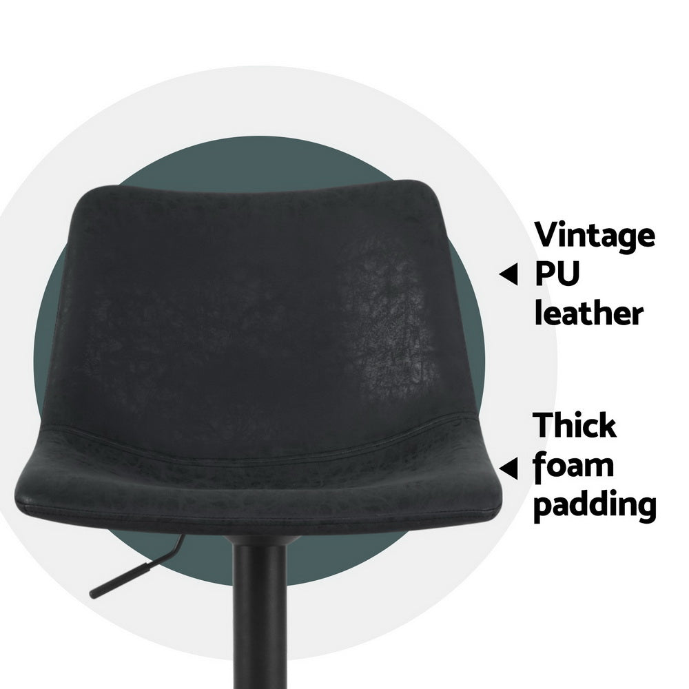 Bayside PU Leather Gas-Lift Swivel Bar Stool Set of 4 – Black