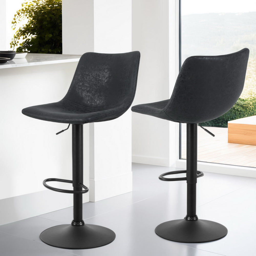 Bayside PU Leather Gas-Lift Swivel Bar Stool Set of 4 – Black