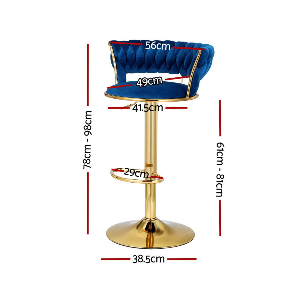 Vivien Velvet Gas-Lift Swivel Bar Stool Set of 2 – Navy — image 2