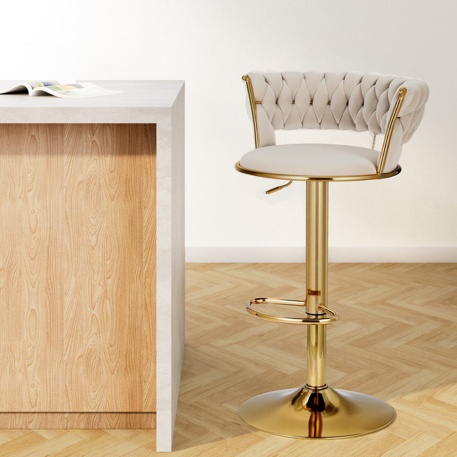 Vivien Velvet Gas-Lift Swivel Bar Stool – Ivory — image 1