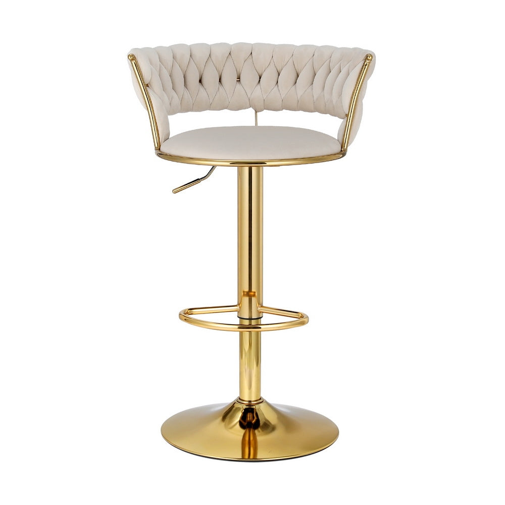 Vivien Velvet Gas-Lift Swivel Bar Stool Set of 2 – Ivory — image 3