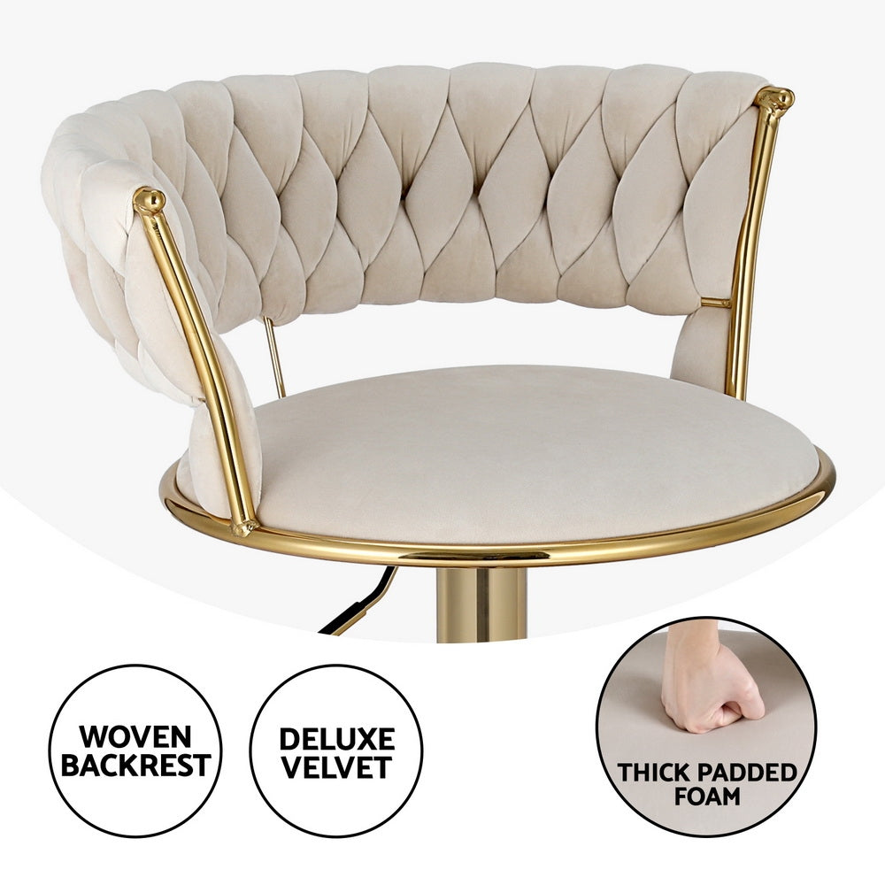 Vivien Velvet Gas-Lift Swivel Bar Stool Set of 2 – Ivory — image 4