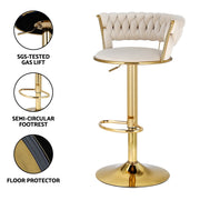 Vivien Velvet Gas-Lift Swivel Bar Stool Set of 2 – Ivory — image 5