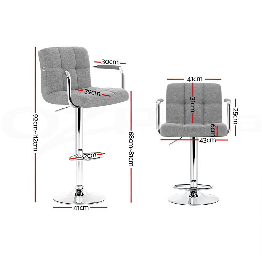 Noa Fabric Gas-Lift Swivel Bar Stool Set of 4 – Grey