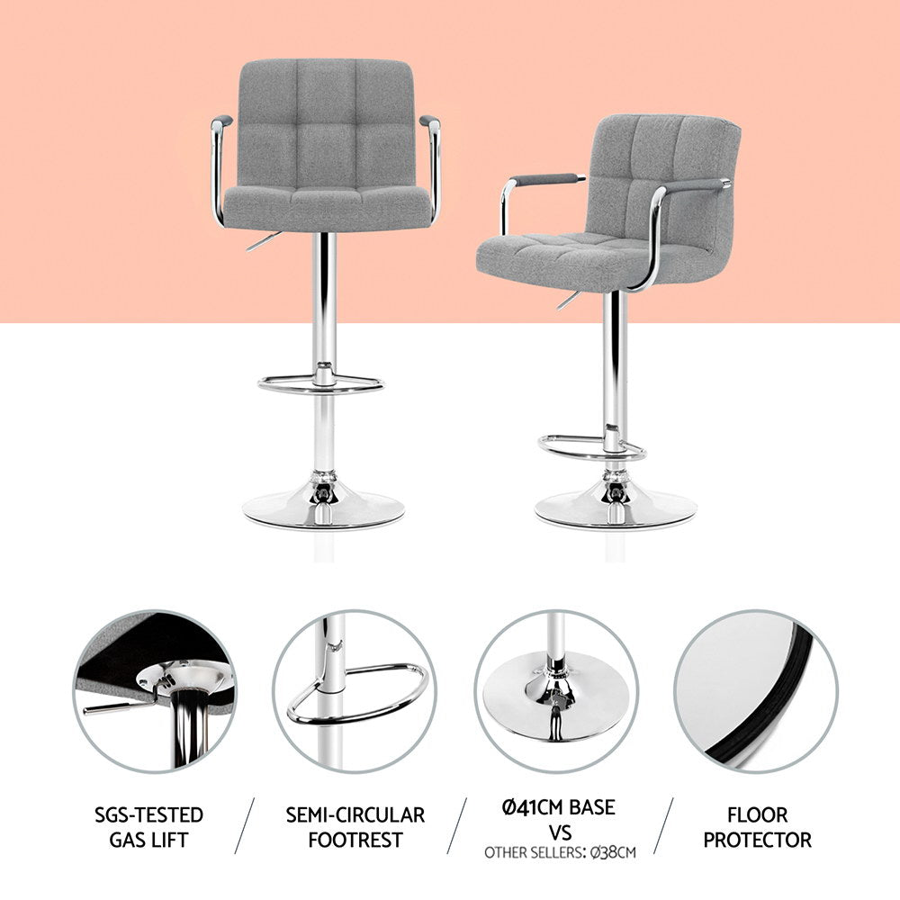 Noa Fabric Gas-Lift Swivel Bar Stool Set of 4 – Grey