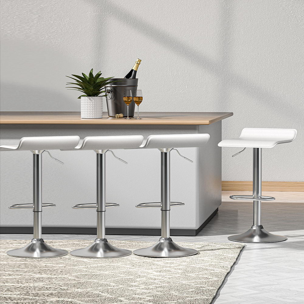 Wade PU Leather Gas-Lift Swivel Bar Stool Set of 4 – White