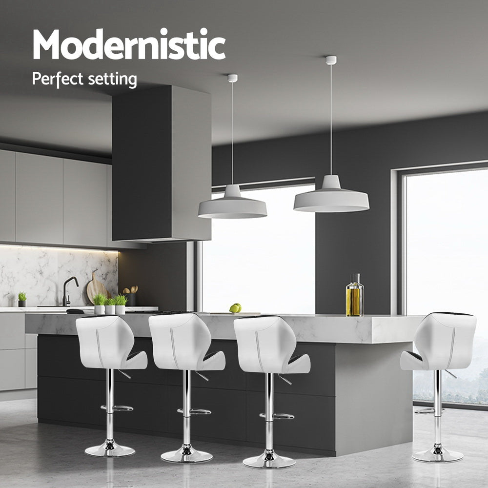 Jorn PU Leather Gas-Lift Swivel Bar Stool Set of 4 – Black & White