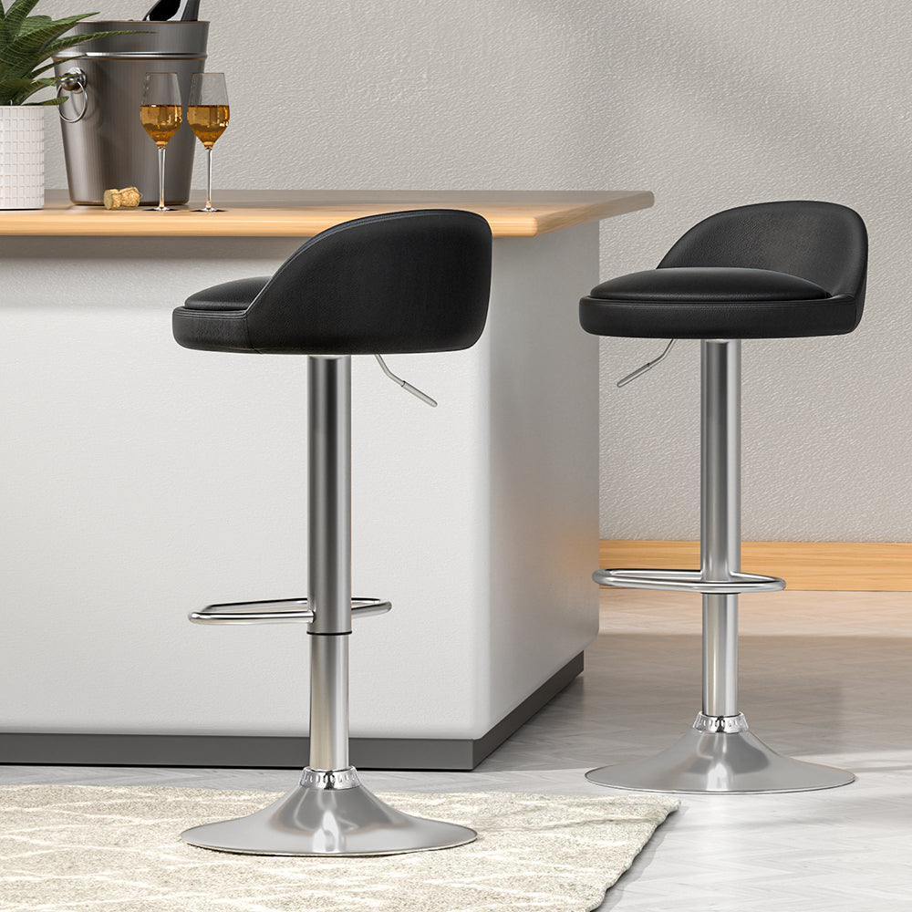 Nuvo PU Leather Gas-Lift Swivel Bar Stool Set of 2 – Black