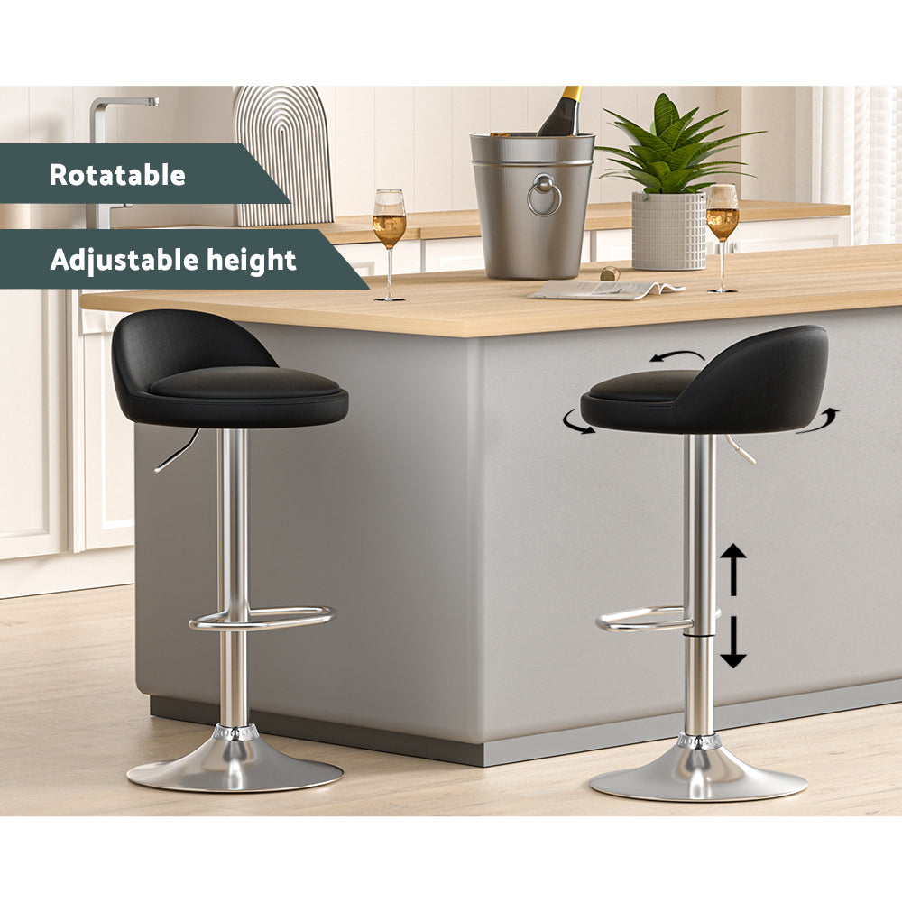 Nuvo PU Leather Gas-Lift Swivel Bar Stool Set of 4 – Black