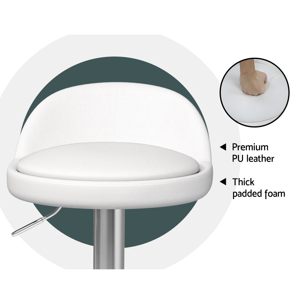 Nuvo PU Leather Gas-Lift Swivel Bar Stool Set of 2 – White