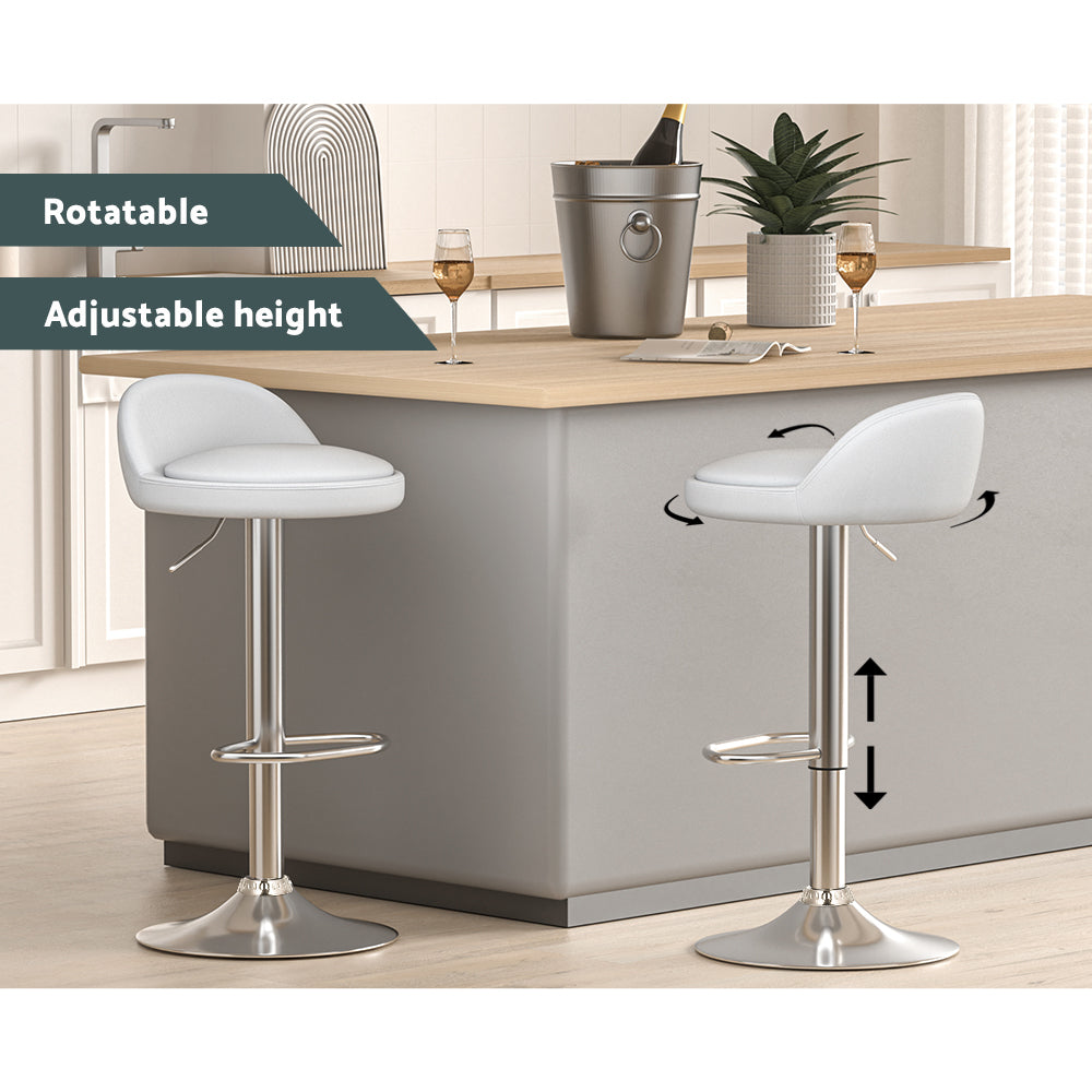 Nuvo PU Leather Gas-Lift Swivel Bar Stool Set of 4 – White