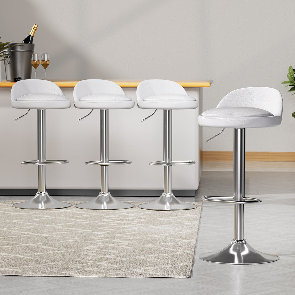 Nuvo PU Leather Gas-Lift Swivel Bar Stool Set of 4 – White