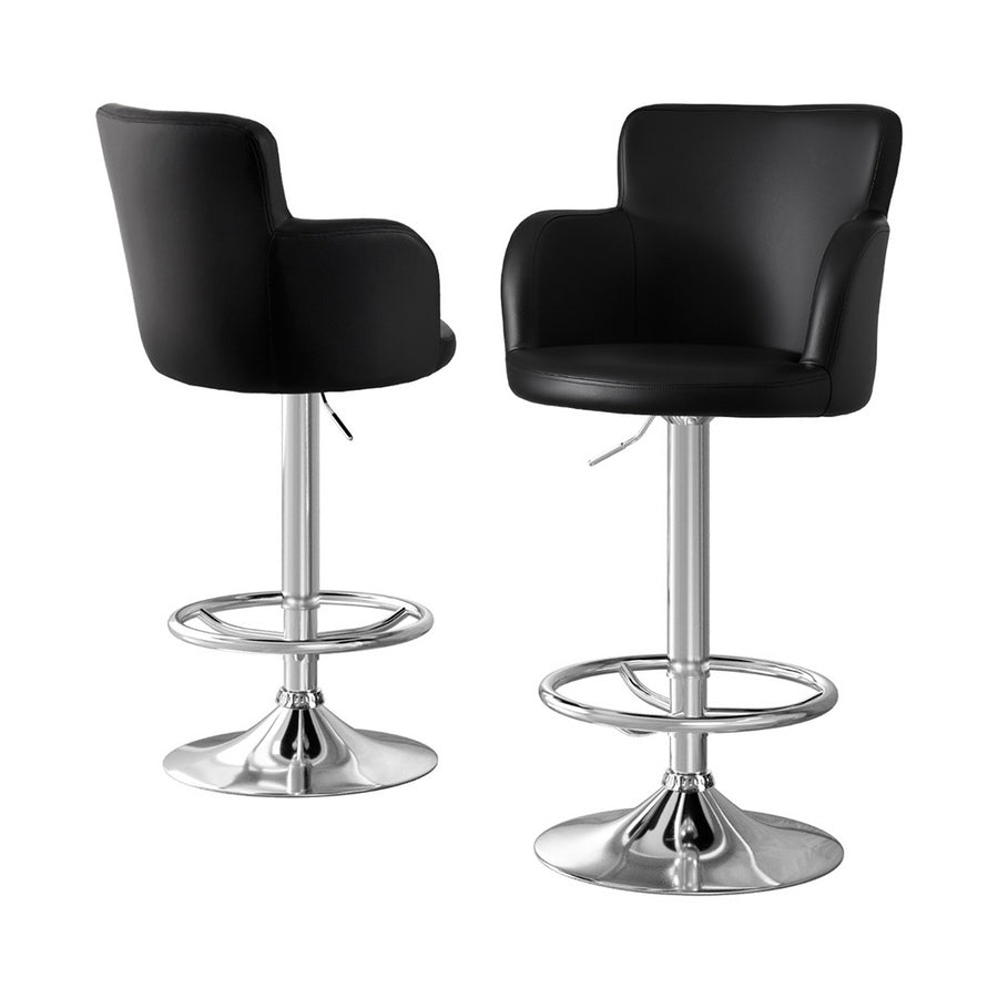 Reeve PU Leather Gas-Lift Swivel Bar Stool Set of 2 – Black — image 1
