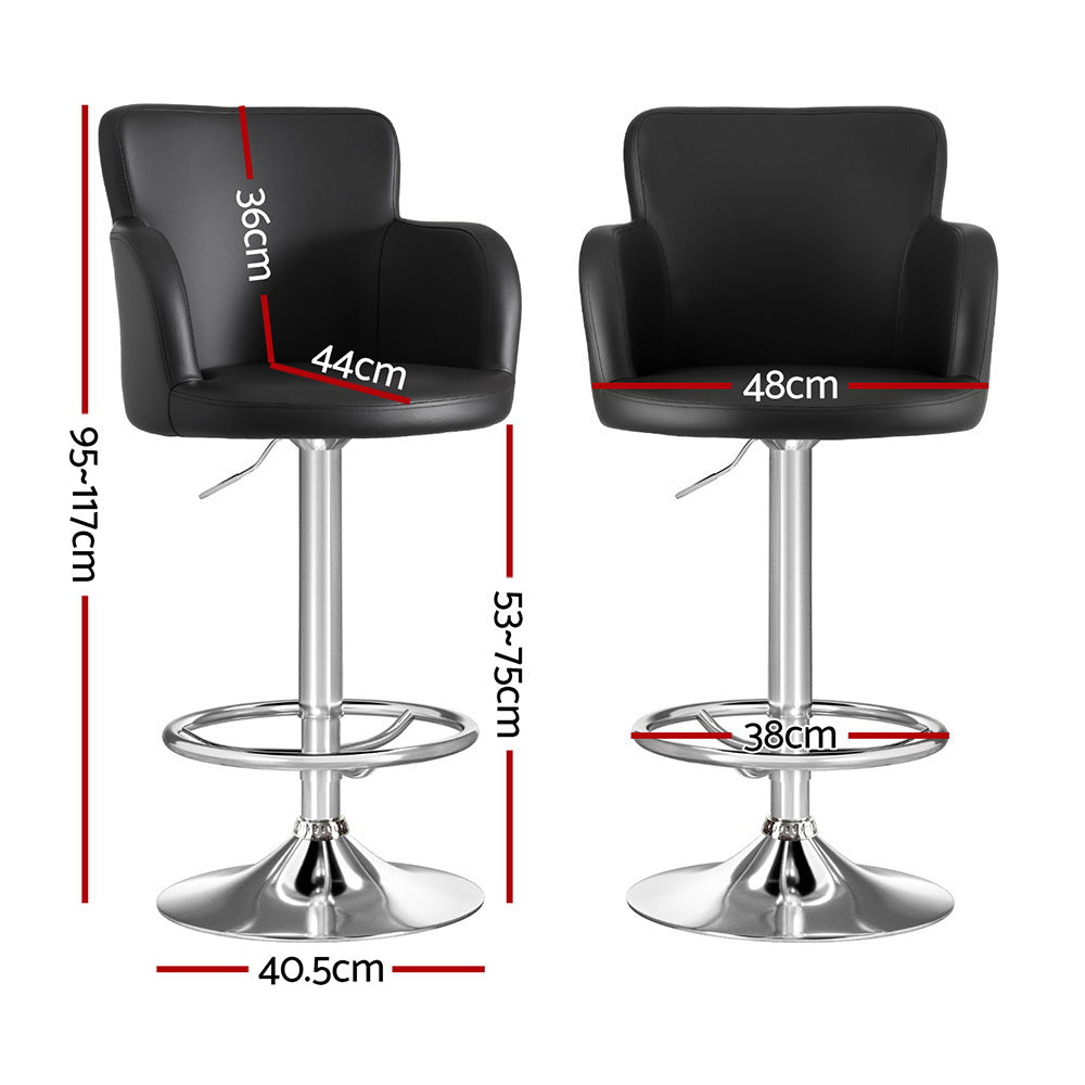 Reeve PU Leather Gas-Lift Swivel Bar Stool Set of 2 – Black — image 2
